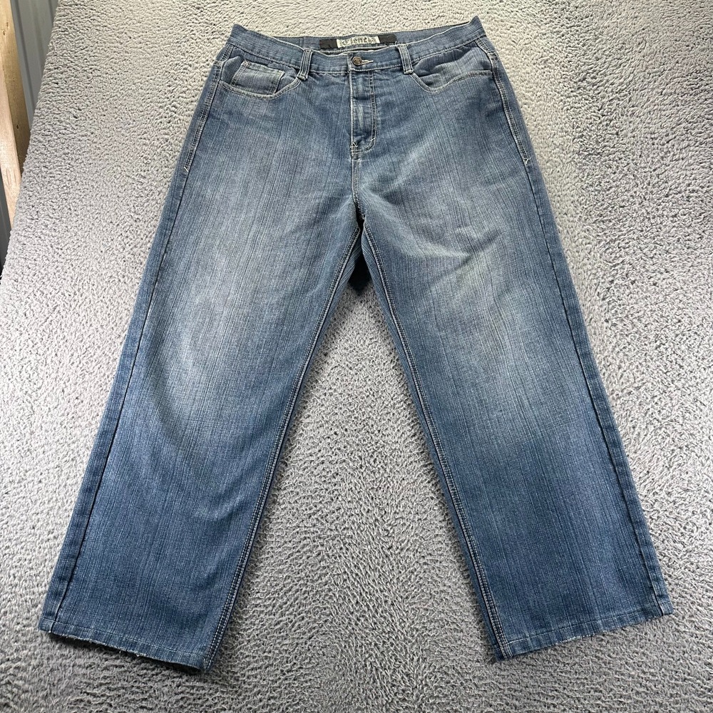 Vintage Clench Jeans Men's 36x32 Blue Cotton Denim Straight Baggy Workwear Faded